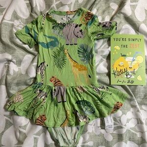 Posh Peanut Safari Animals Jungle Print Bamboo Bodysuit Twirl Dress 3-6 months